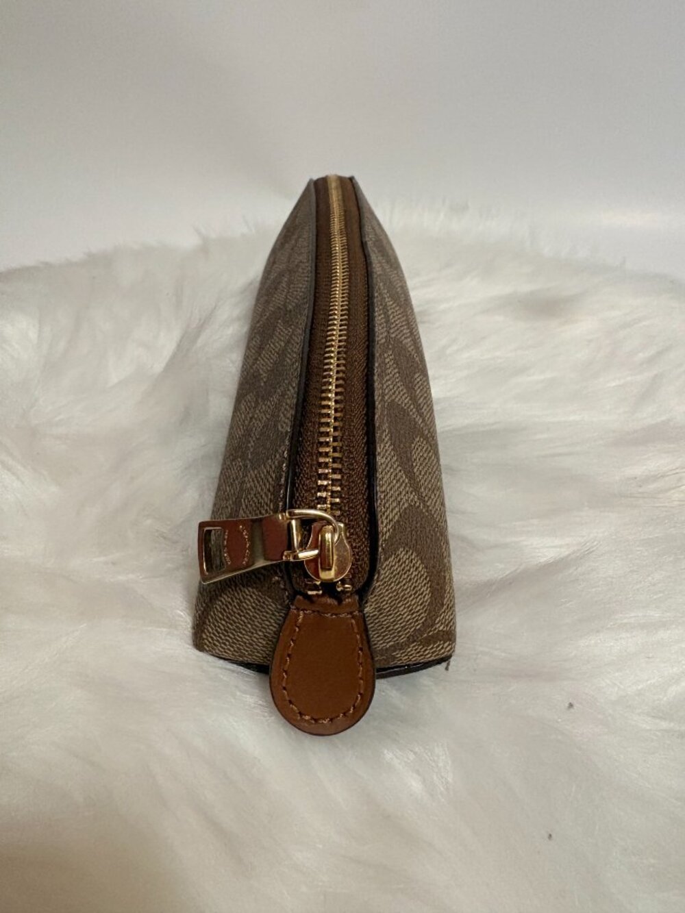 Coach Signature Canvas Pencil Case Cosmetic Pouch Brown Khaki Zip - Picture 3 of 5